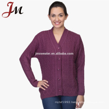 Hot sale purple wool fabric old ladies women cardigan sweater